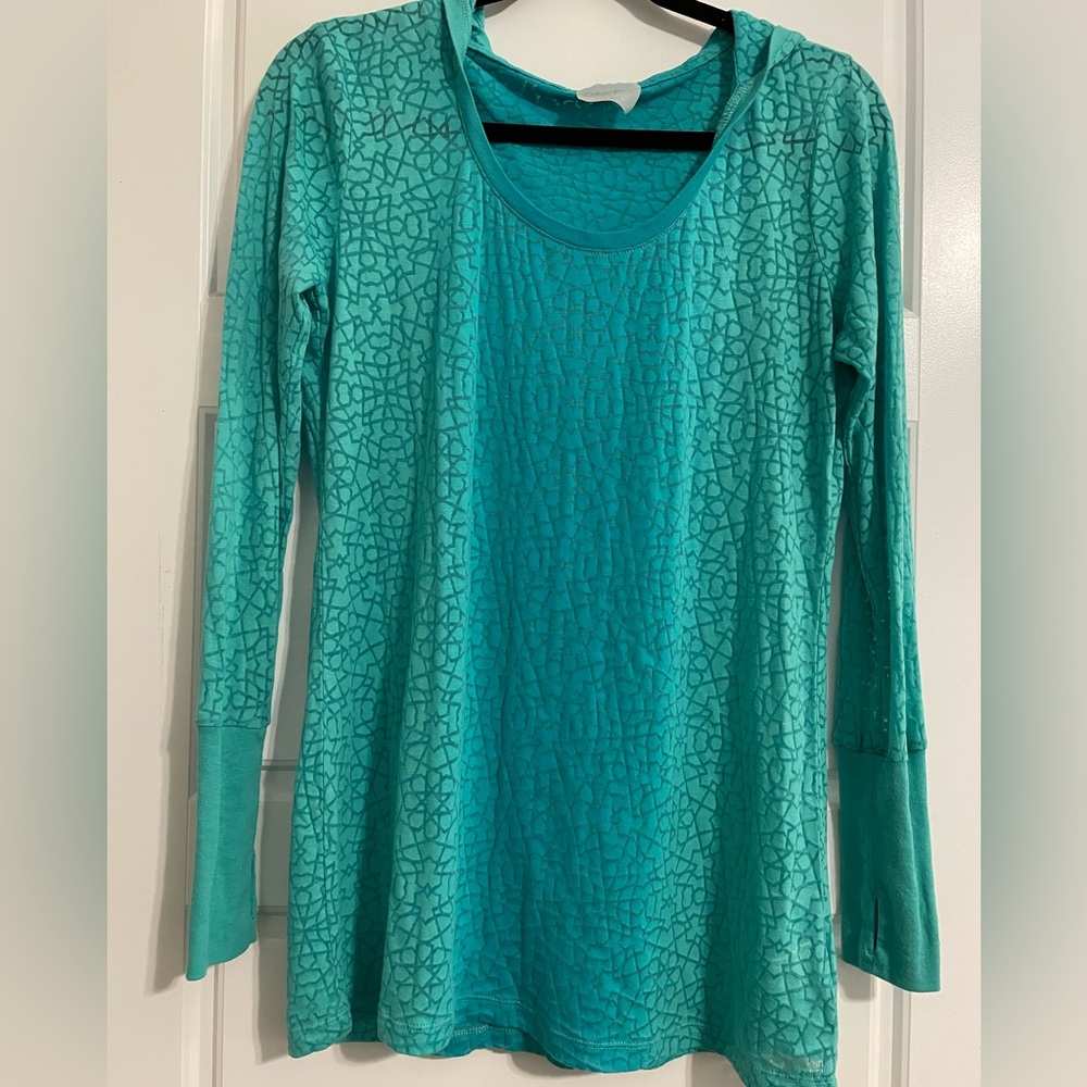 Calvin Klein Teal Textured Long Sleeve Hooded Top